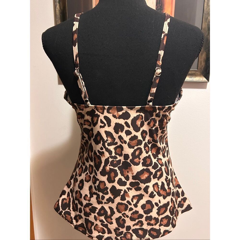 Tempt Me Leopard Print Tankini Swim Top ONLY Size L High Neck Ruched Tummy Contr - Picture 3 of 10